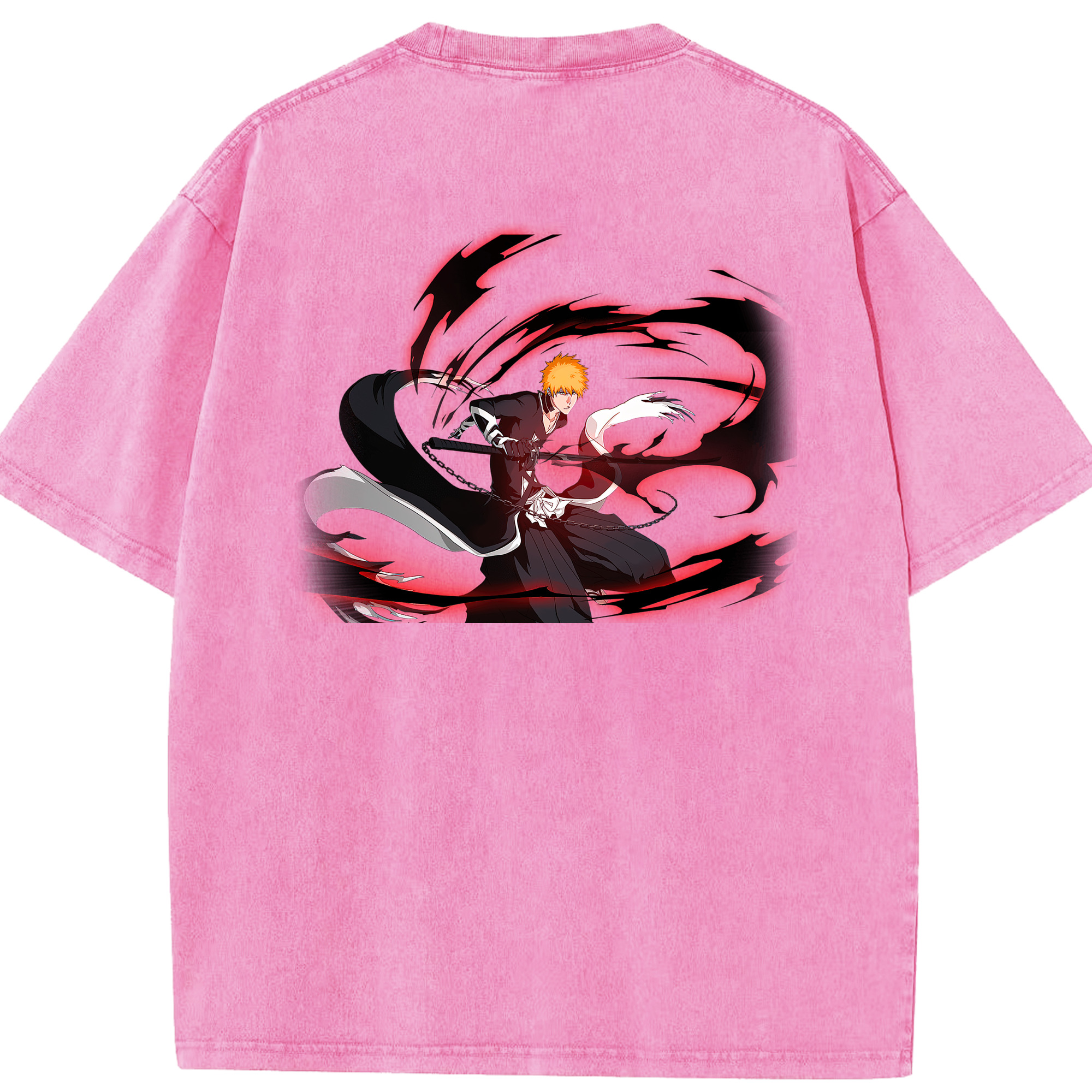 （画像用） ブリーチ 黒崎一護（くろさき いちご）BLEACH Kurosaki Ichigo 綿100% ヴィンテージ風 半袖Tシャツ（背面プリント）